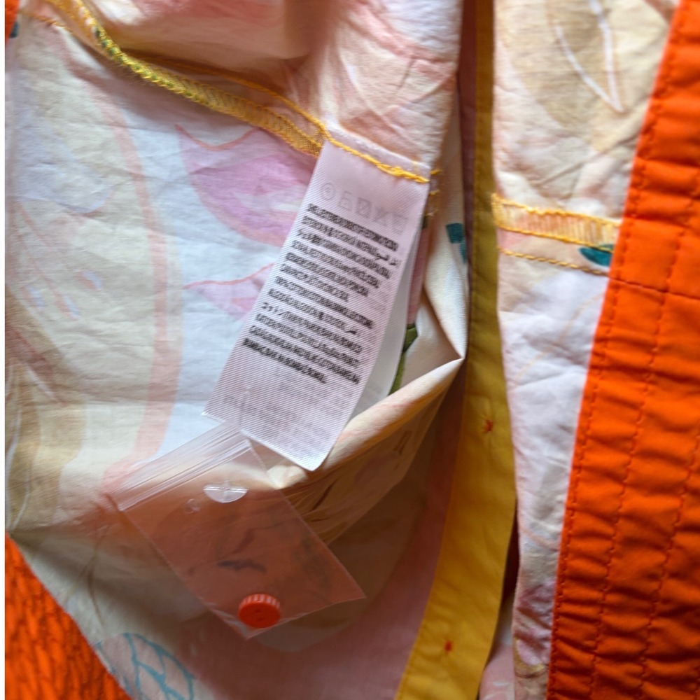 Farm Rio Talita Floral Puff Sleeve Mini Dress Orange Button Front XS NEW - Picture 13 of 14